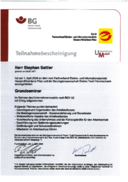 Teilnahmebescheinigung für das Grundseminar Unternehmensmodell nach BGV A2