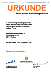 Urkunde Anerkannter Ausbildungsbetrieb