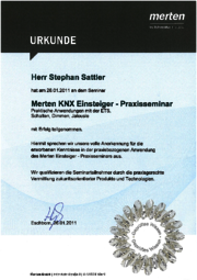 Urkunde KNX Einsteiger-Praxisseminar